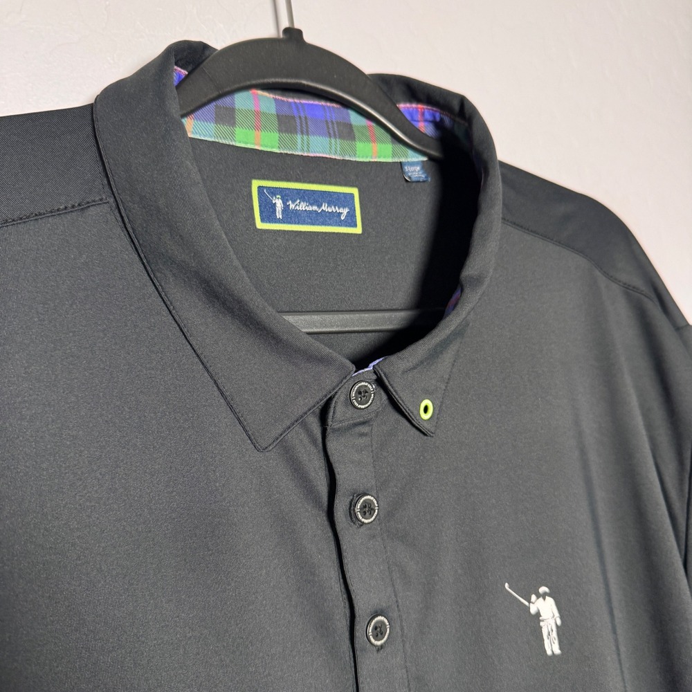 William Murray Golf Polo Shirt Black Plaid Trim Short Sleeve Men's XLarge - Picture 5 of 5